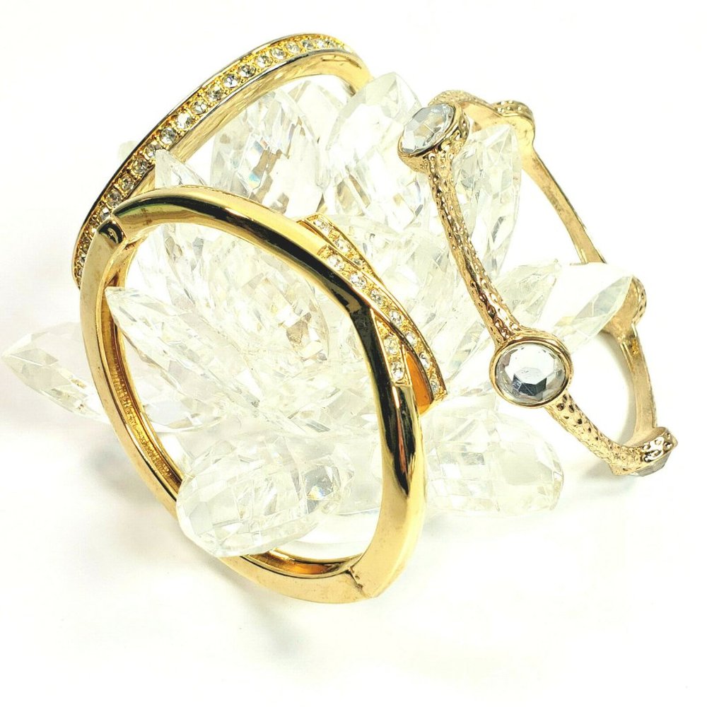 Gold Rhinestone Bangle Lot Set of 3 Size 8 and 6.5 - Picture 4 of 8